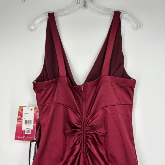 Emerald Sundae Juniors Size 16 Hi Low Long Evening Dress Wine Red Satin Slit - Picture 9 of 11